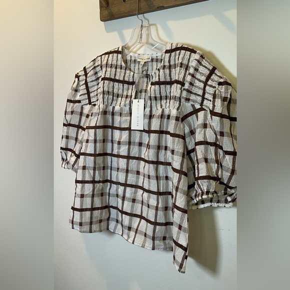 NWT Moon River 100% cotton size Small brown grid top - Picture 3 of 8